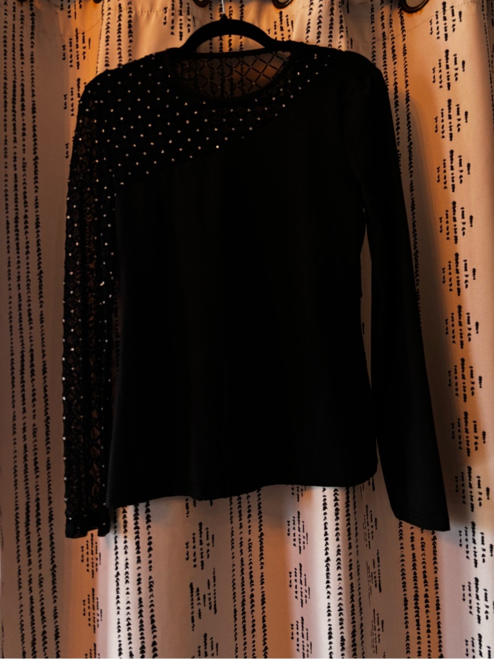 Women's Black Long-Sleeve Embellished Top